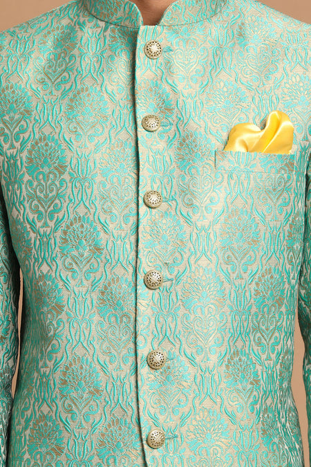 VASTRAMAY Green Woven Design Baap Beta Jodhpuri Set